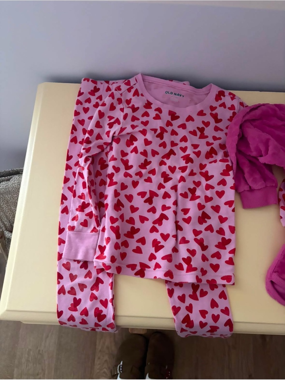 Old Navy Pink Pajama Set with Red Heart Print